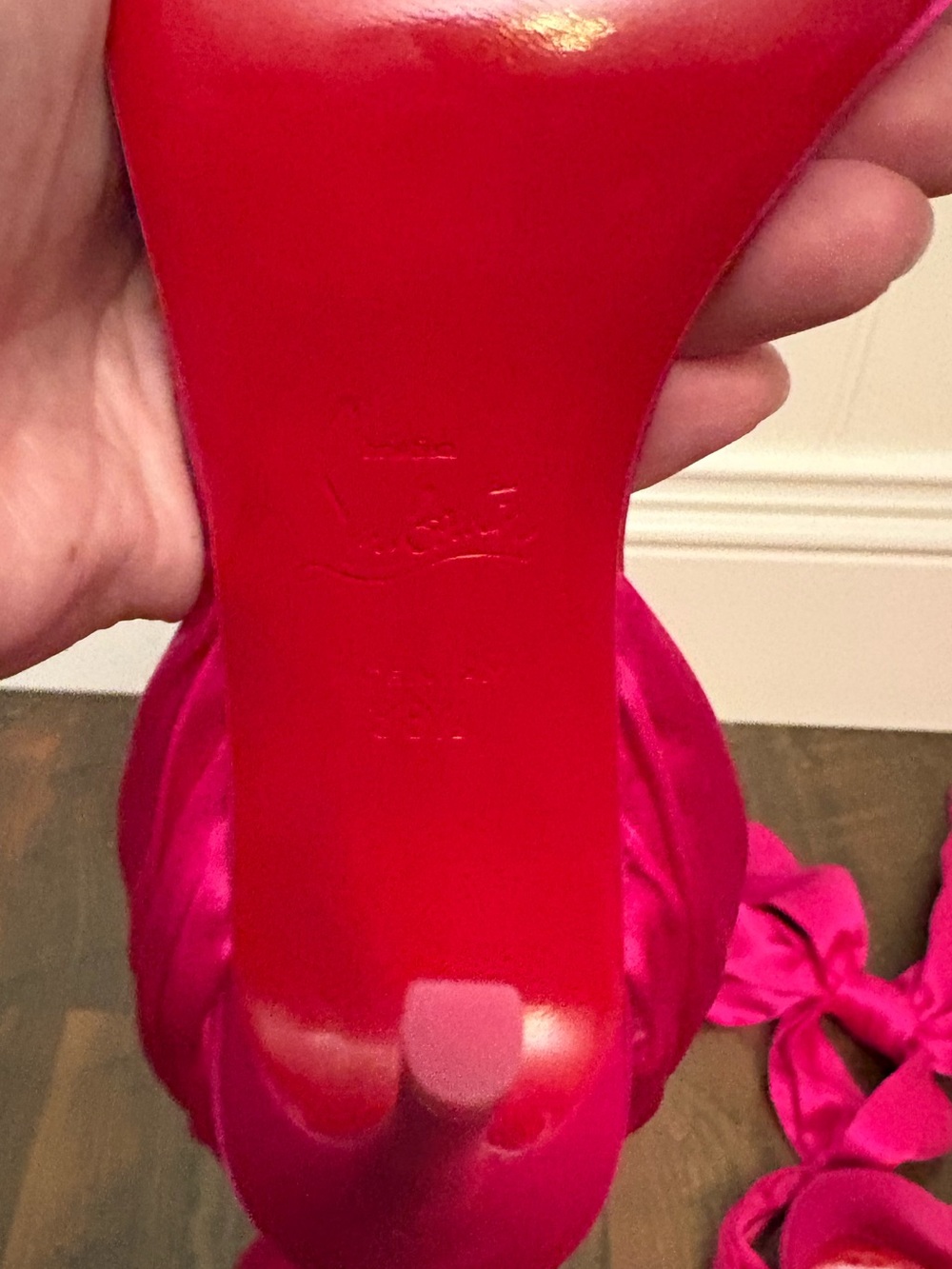 Christian Louboutin Hot Pink Satin Ankle-Tie Sandals - Picture 10 of 10